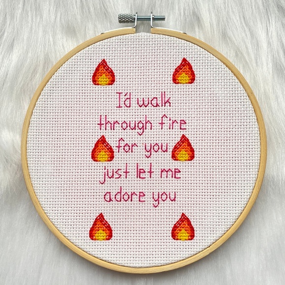 Harry Styles Adore You Lyrics Inspired 6-Inch Wooden-Framed Cross Stitch - Picture 4 of 6